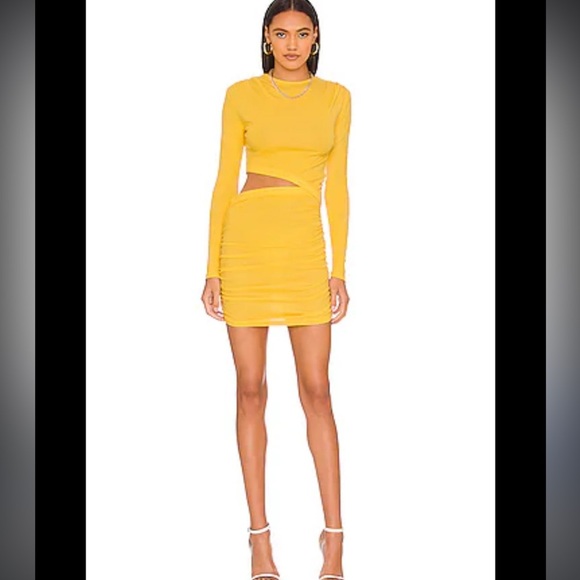 NWT Monrow Bright Yellow Ribbed Longsleeve Cutout Mini Dress - Picture 1 of 5